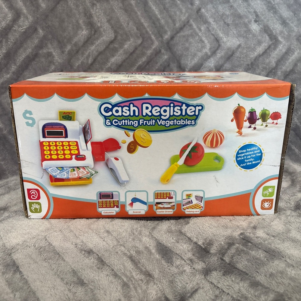 Cash Register for Kids,‎ Pretend Play Cash Register with Scanner, Cuttable Food
